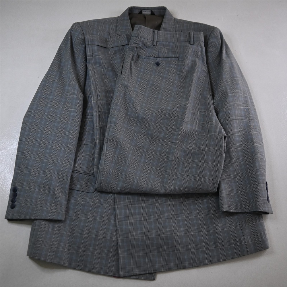 Lineage 46R 40x32 Gray‎ Plaid Double Breasted Mens Jacket Pants Suit